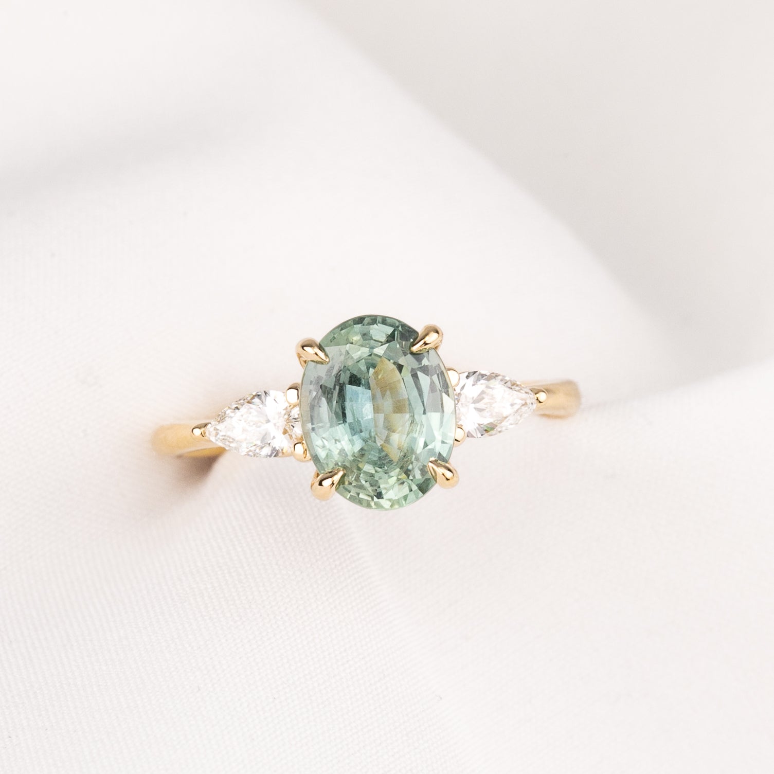Olivia Grand Ring, 2.12ct Light Blue Green Madagascar Sapphire