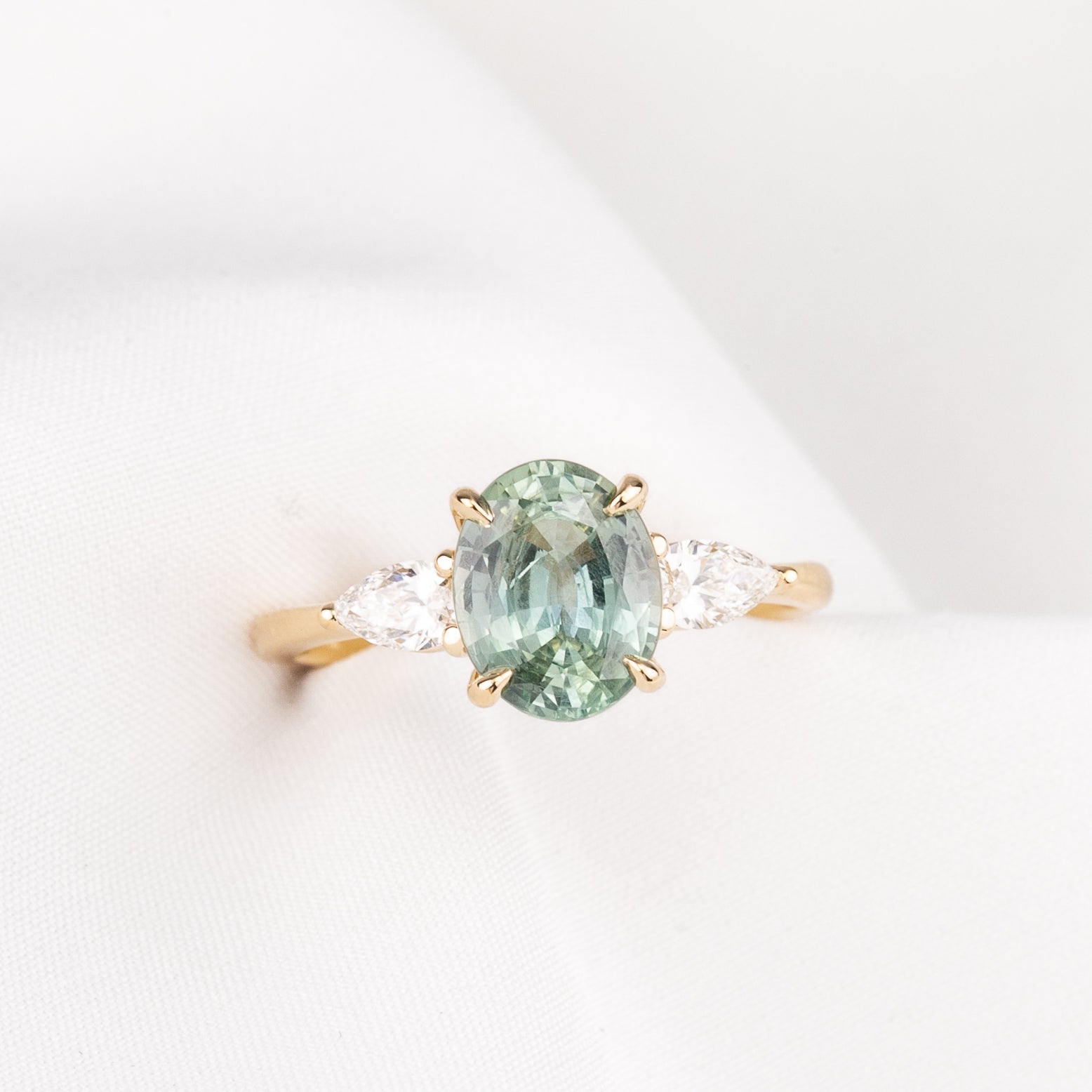 Olivia Grand Ring, 2.12ct Light Blue Green Madagascar Sapphire