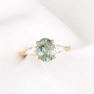 【一点物】オリヴィアリング ・2.20ct・加熱モンタナ産ブルーグリーンイエローサファイア・K14YG