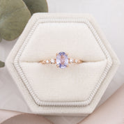Estel Fleur Four Prongs Ring, Lavender Purple Sapphire, 14k Rose Gold, oval shape gemstone