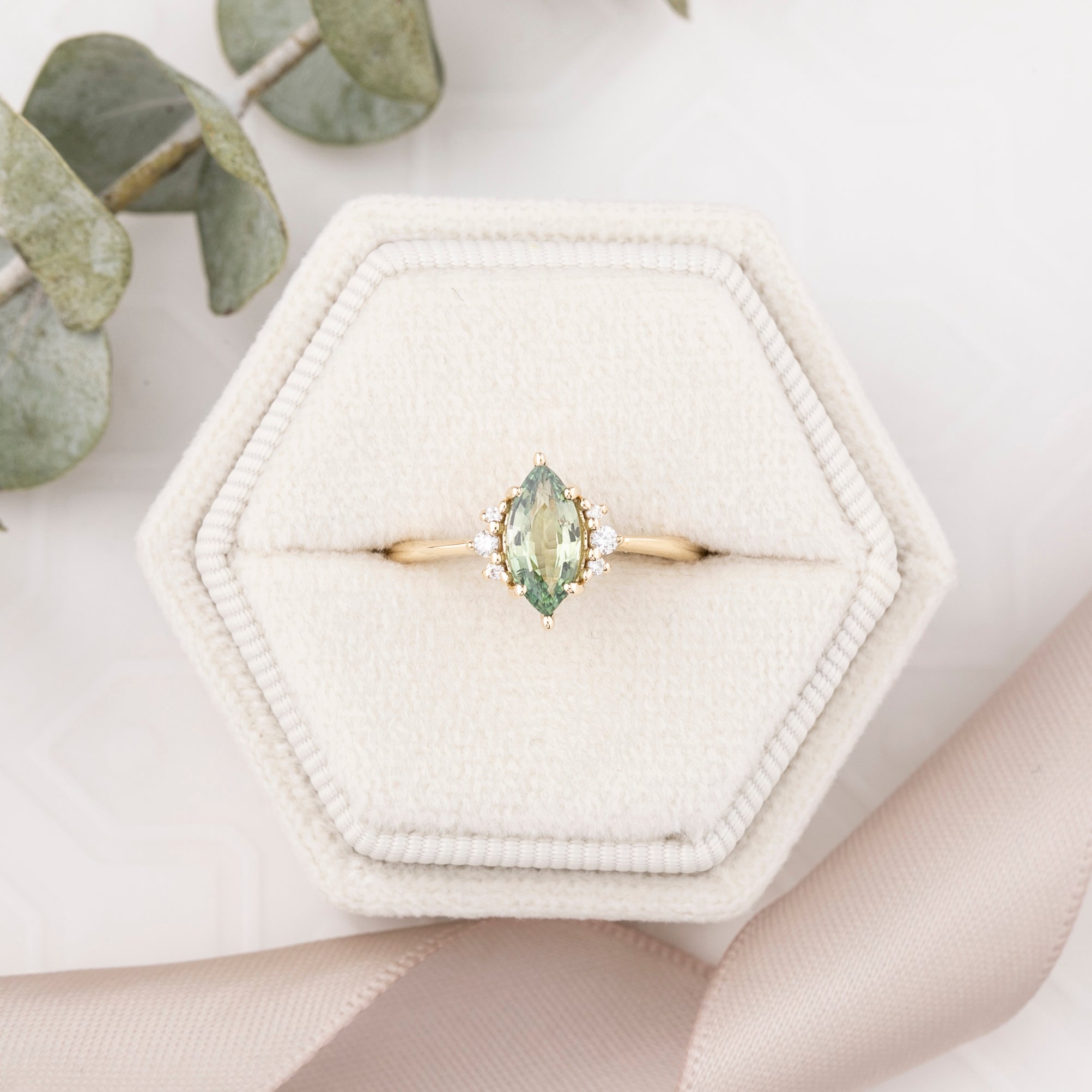 Lena Ring Light Green Madagascar Sapphire, 14k Yellow Gold