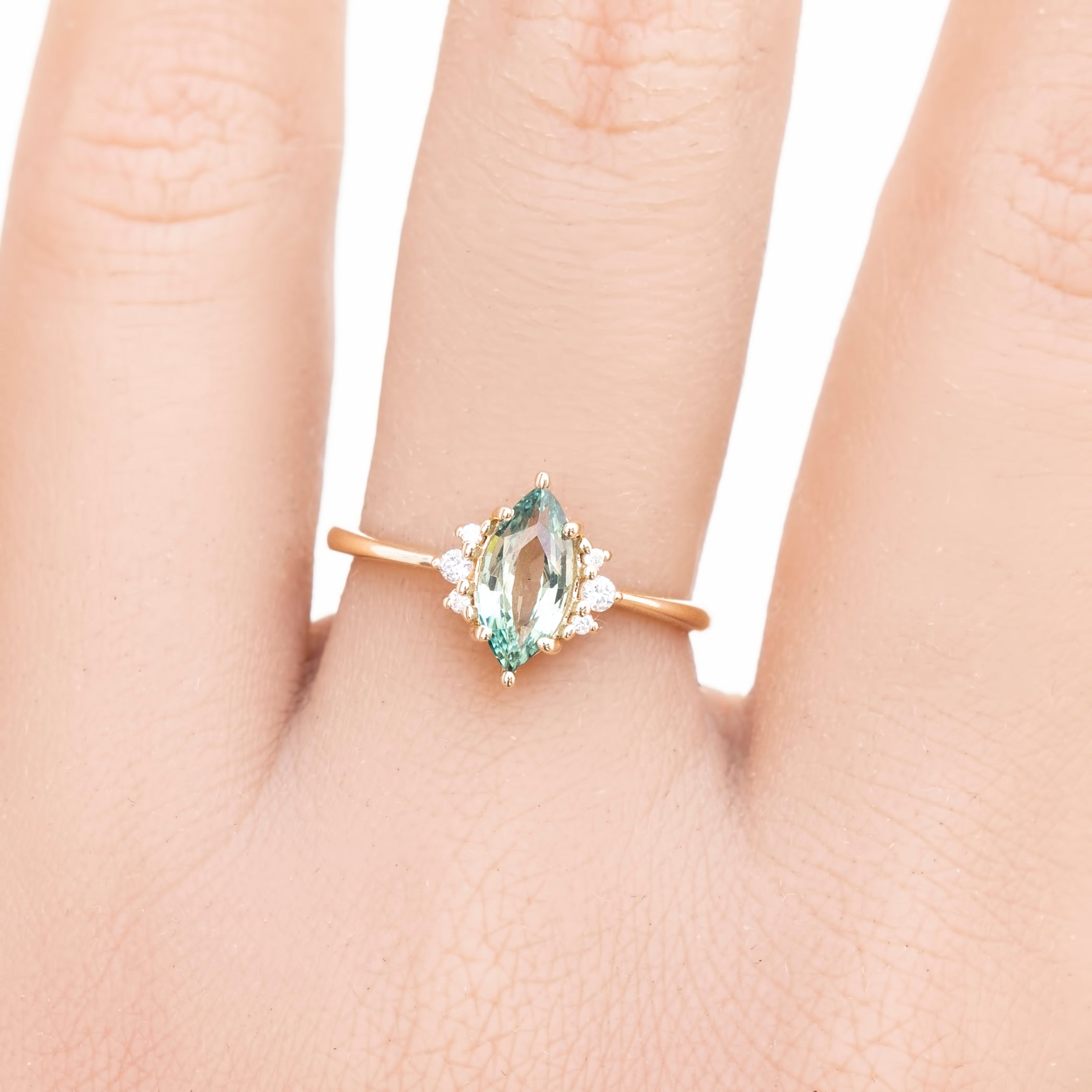 Lena Ring Light Green Madagascar Sapphire, 14k Yellow Gold