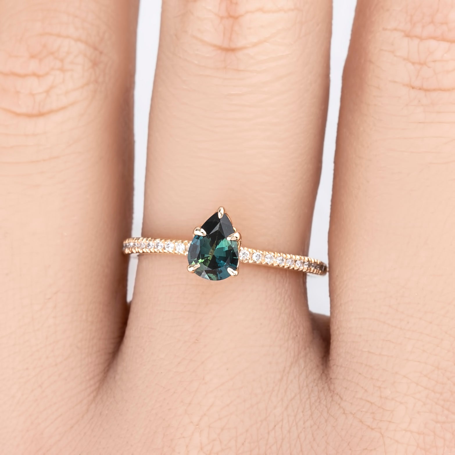 Maria Ring, 0.63ct Blue Green Madagascar Sapphire