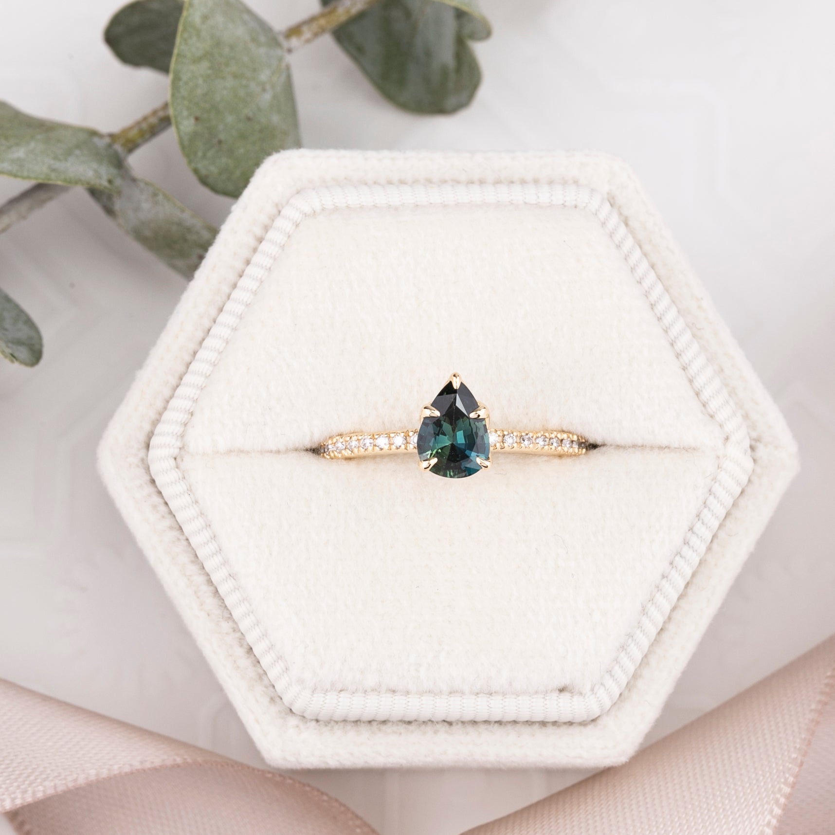 Maria Ring, 0.63ct Blue Green Madagascar Sapphire