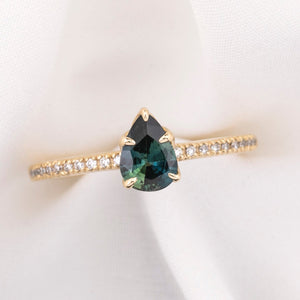 Maria Ring, 0.63ct Blue Green Madagascar Sapphire