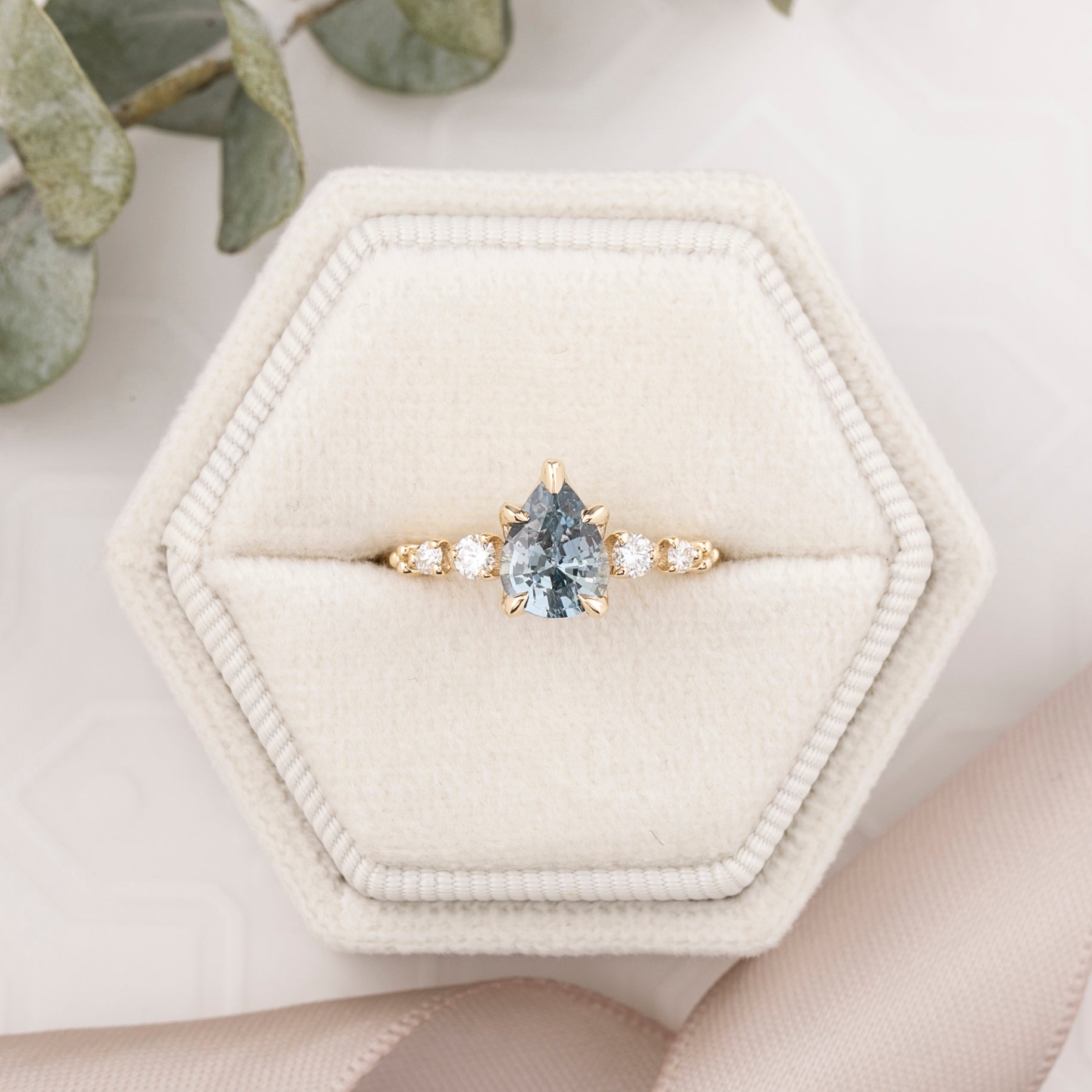 Estel Fleur Ring 1.17ct Light Blue Madagascar Sapphire, 14k Yellow Gold (One of a kind)