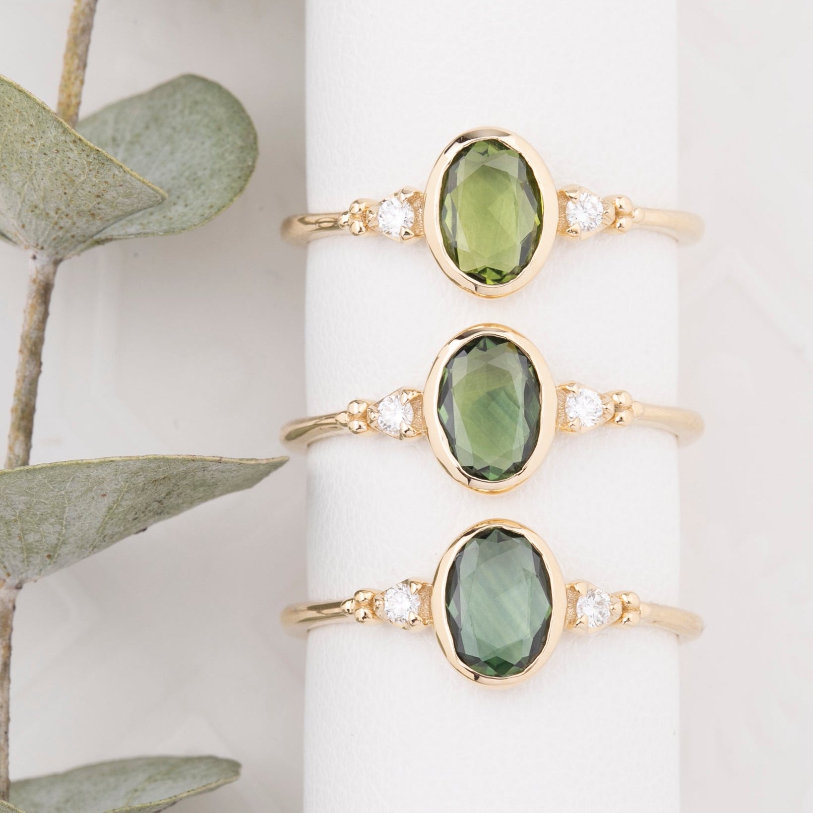 Estel Bezel Ring, 0.60ct Green Sapphire, oval shape gemstone