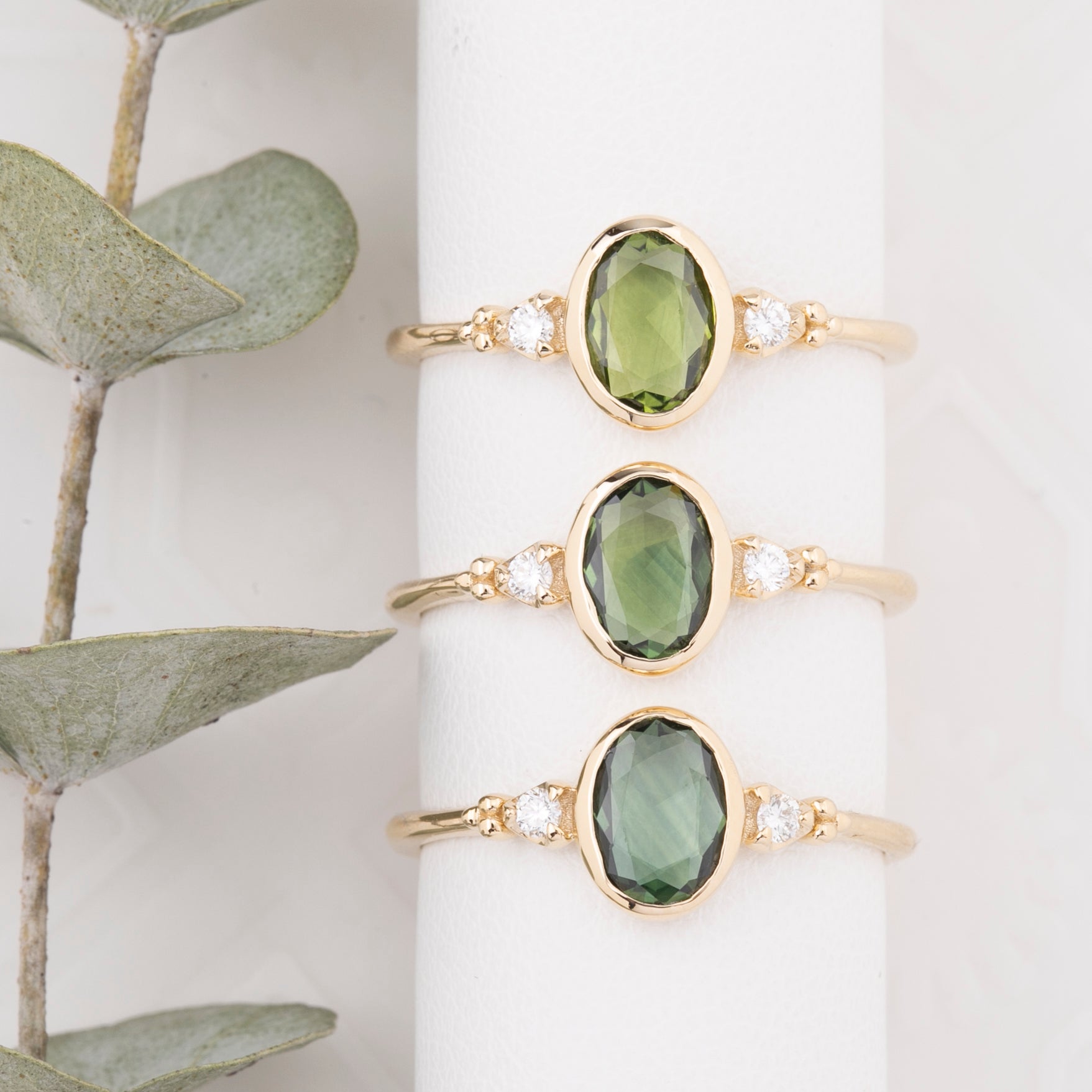 Estel Bezel Ring, 0.60ct Green Sapphire, oval shape gemstone