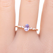 Estel Fleur Four Prongs Ring, Lavender Purple Sapphire, 14k Rose Gold, oval shape gemstone