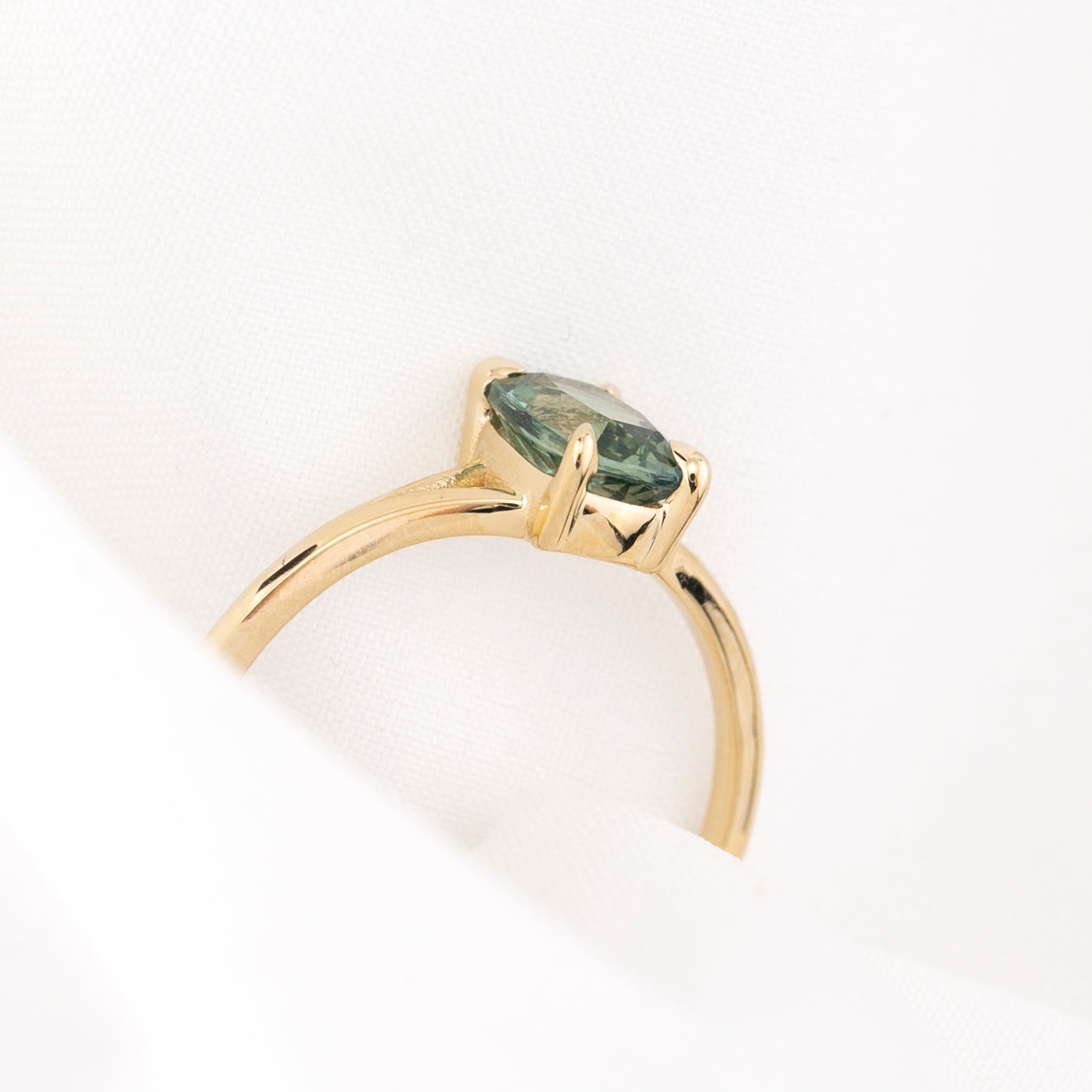 Kylie Ring, 1.22ct Light Blue Green Montana Sapphire
