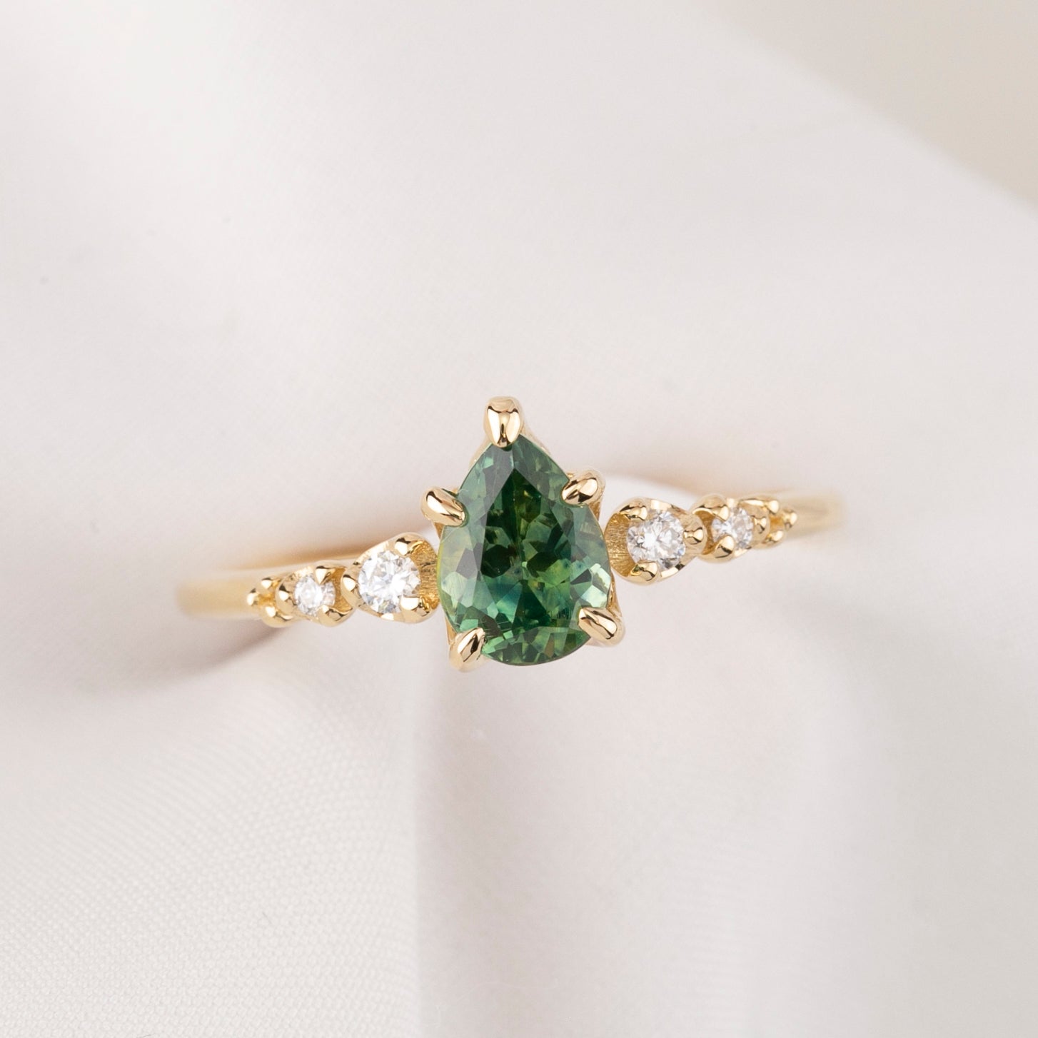 Estel Fleur Ring, 0.90ct Blue Green Montana Sapphire