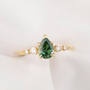 Estel Fleur Ring, 0.90ct Blue Green Montana Sapphire