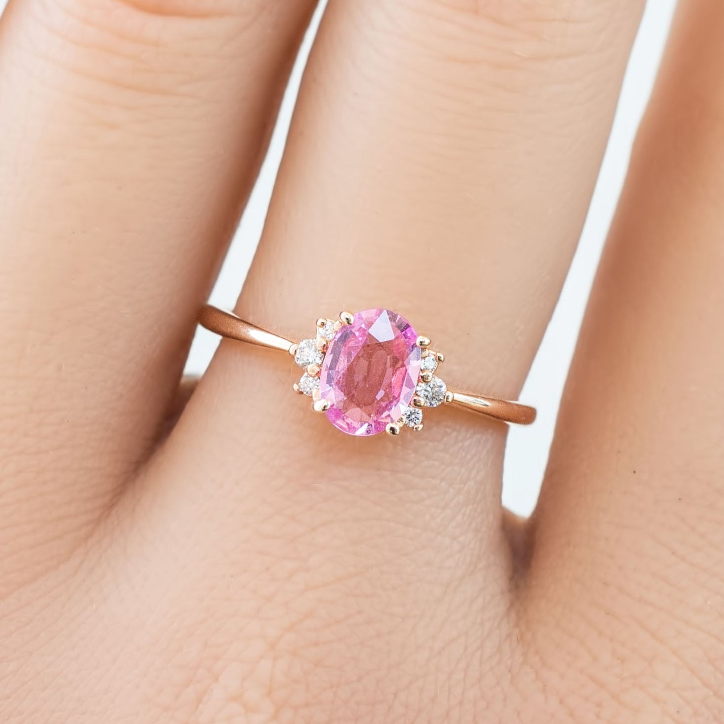 Lena Ring, 0.70ct Pink Sapphire, oval shape gemstone