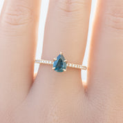Maria Ring 0.8ct Montana Sapphire with diamond accents set in recycled 14k yellow gold, handmade and ethically sourced.