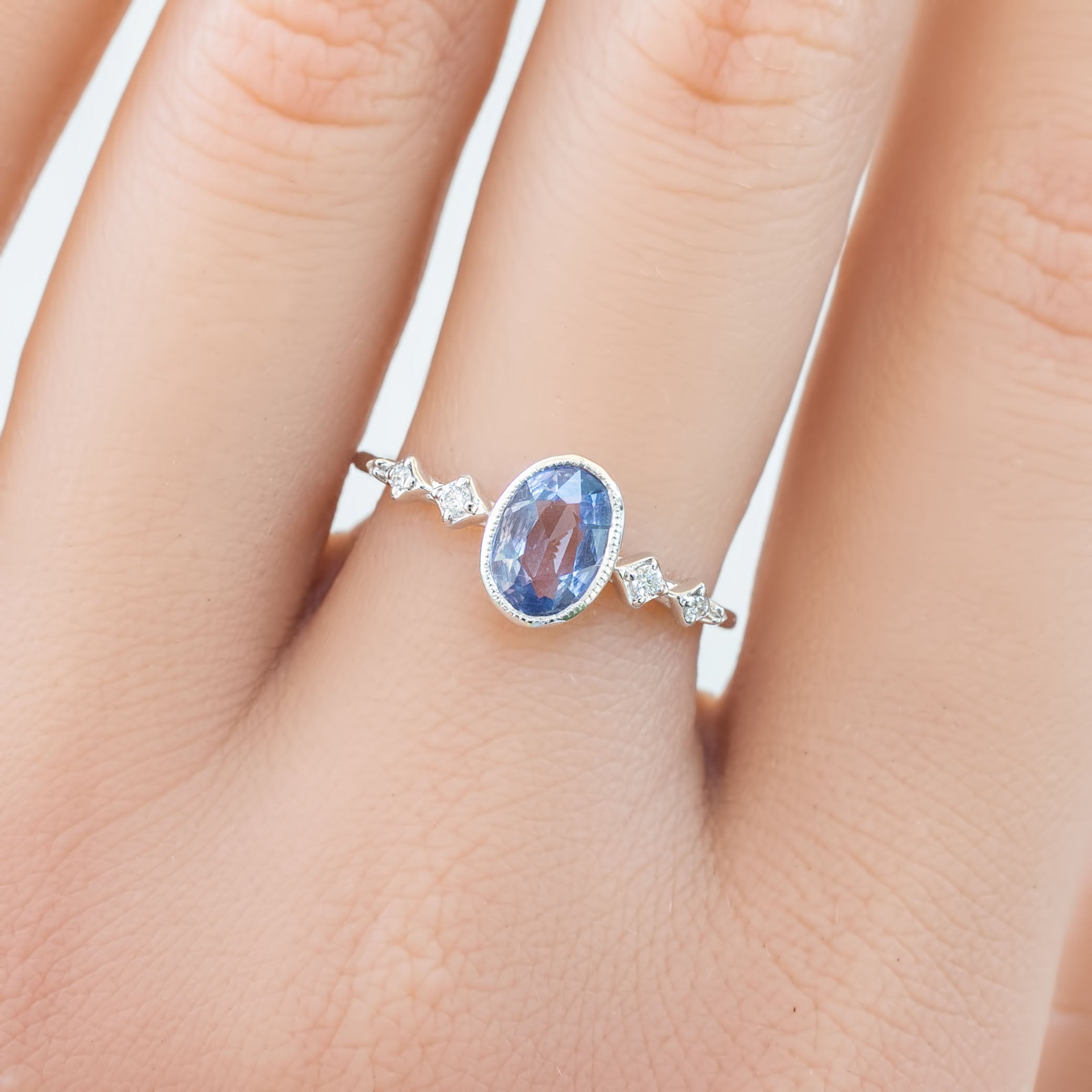 Celeste Ring, 0.76ct Madagascar Sapphire, oval shape gemstone