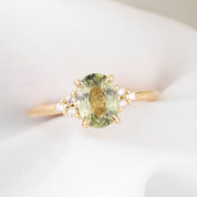 Teresa Ring, 1.40ct Light Green Yellow Unheated Sapphire, oval shape gemstone