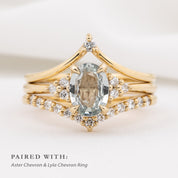 Teresa Ring, 1.40ct Light Green Yellow Unheated Sapphire, oval shape gemstone