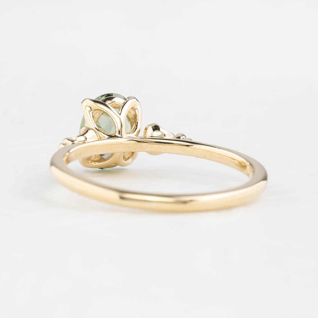 Estel Ring 1.28ct Light Parti Blue Green Oval Montana Sapphire, 14K Yellow Gold (One of a kind)