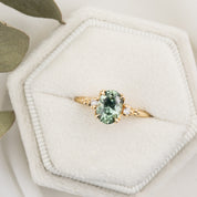 Estel Ring 1.28ct Light Blue Green Oval Montana Sapphire, 14K Yellow Gold (One of a kind)