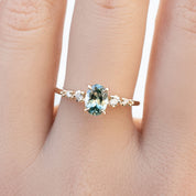 Estel Fleur Four Prongs Ring, 1.06ct Light Blue Green Montana Sapphire, oval shape gemstone