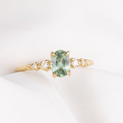 Estel Fleur Ring, 0.86ct Light Blue Green Montana Sapphire