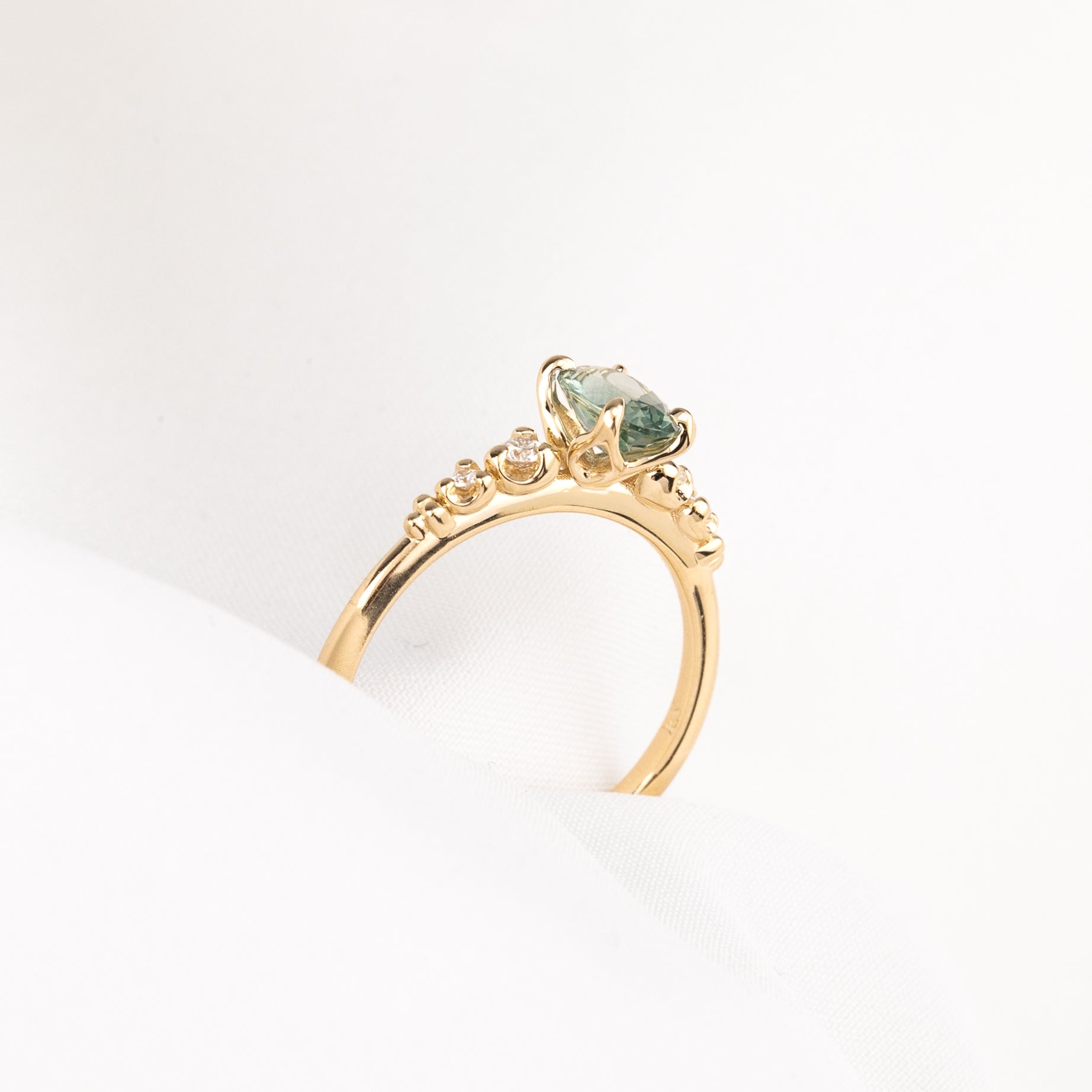 Estel Fleur Ring, 0.86ct Light Blue Green Montana Sapphire