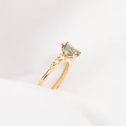 Estel Fleur Ring, 0.86ct Light Blue Green Montana Sapphire