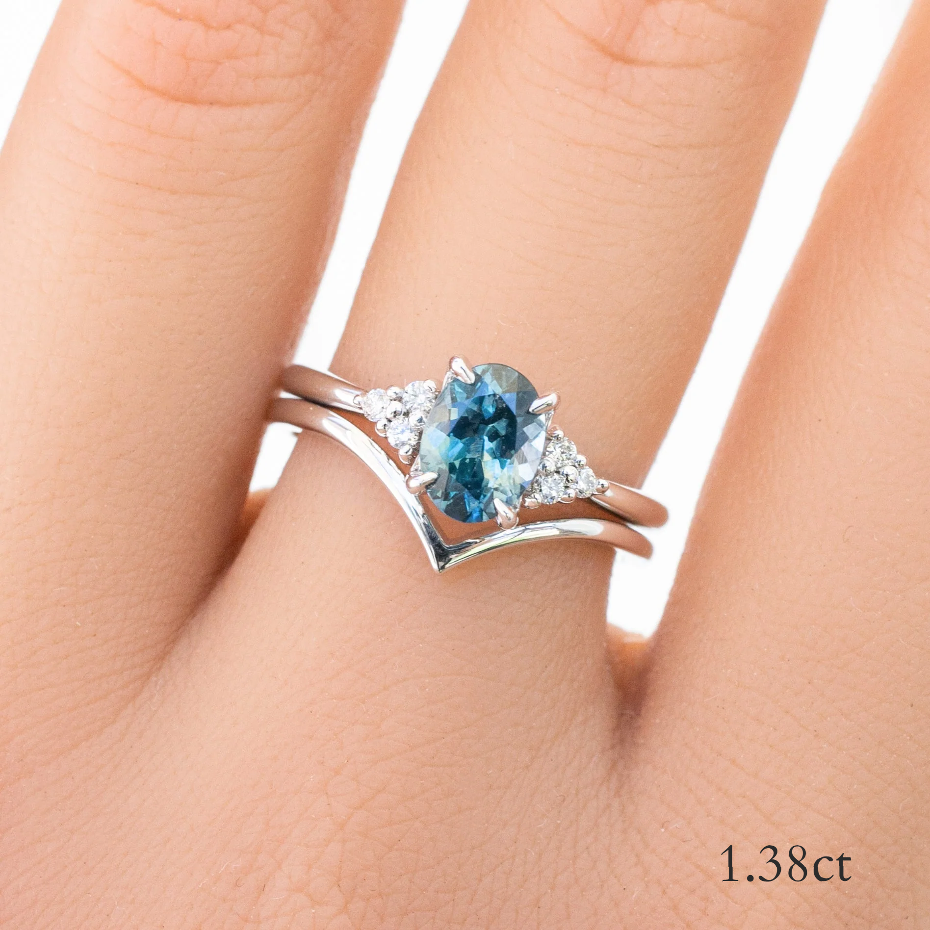 Teresa Ring 1.38ct Teal Blue Montana Sapphire, oval shape gemstone