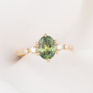 【即日配送】エステルフルールリング ・1.61ct・加熱モンタナ産グリーンイエローサファイア・K14YG