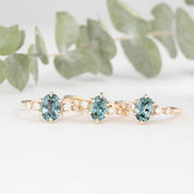 Estel Fleur Six Prongs Ring 1.48ct Blue Green Oval African Sapphire, 14K Rose Gold (One of a kind)