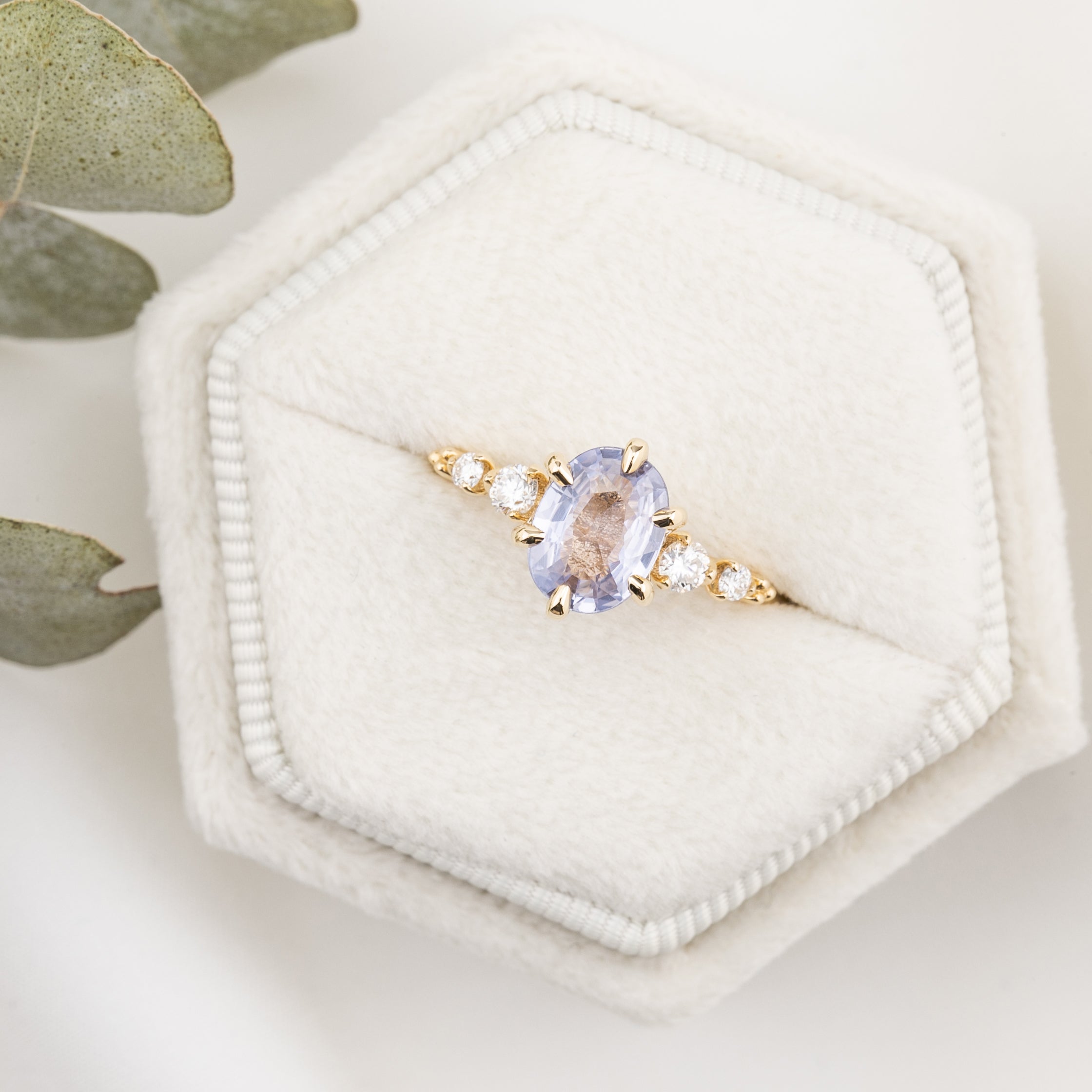 Estel Fleur Six Prongs Ring 1.36ct Lavender Blue Unheated Oval Sapphire, 14K Yellow Gold (One of a kind)