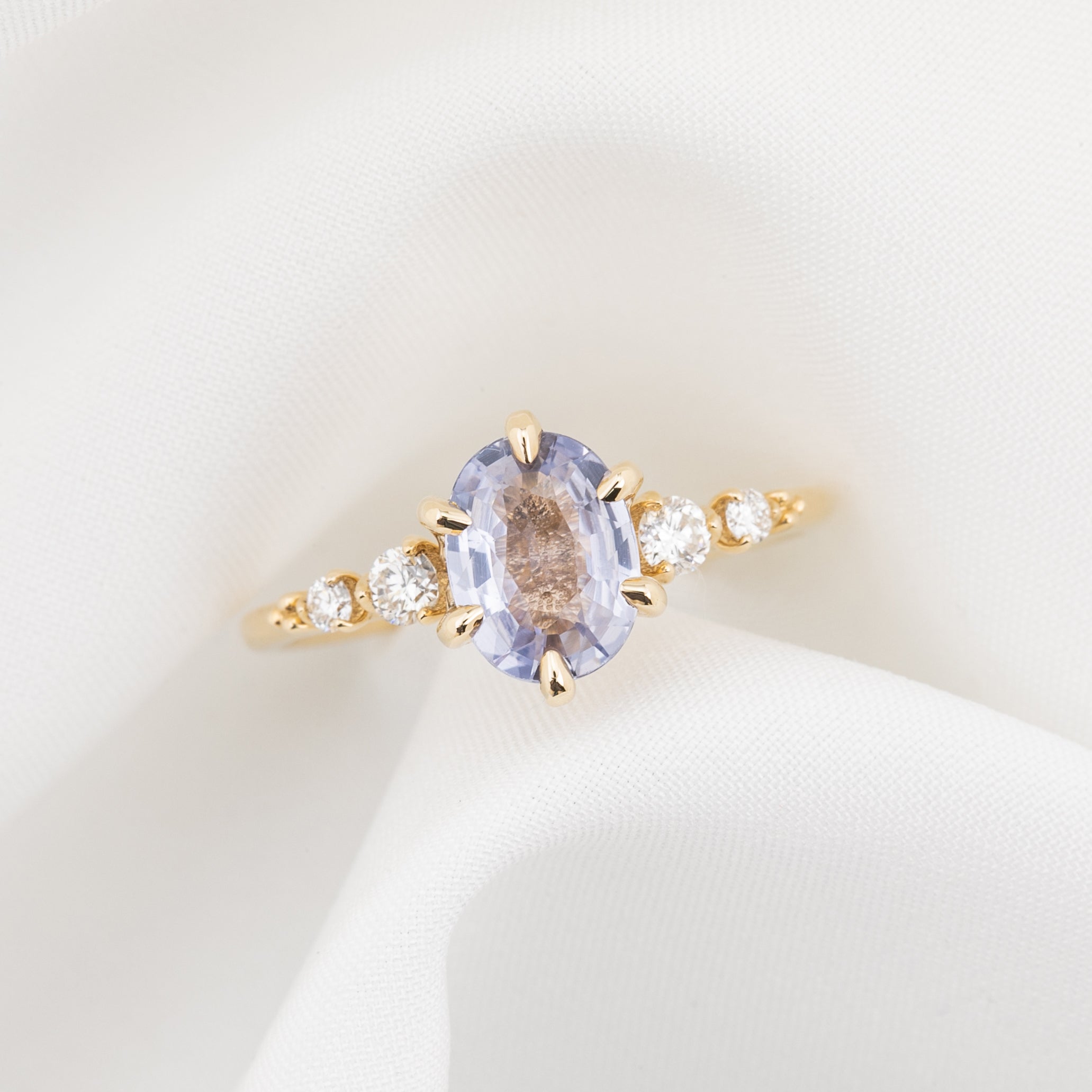 Estel Fleur Six Prongs Ring 1.36ct Lavender Blue Unheated Oval Sapphire, 14K Yellow Gold (One of a kind)