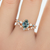 Estel Fleur Ring, 1.13ct Light Blue Green Pear Montana Sapphire, 14K Rose Gold (One of a kind)