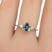 Estel Fleur Ring, 1.13ct Light Blue Green Pear Montana Sapphire, 14K Rose Gold (One of a kind)