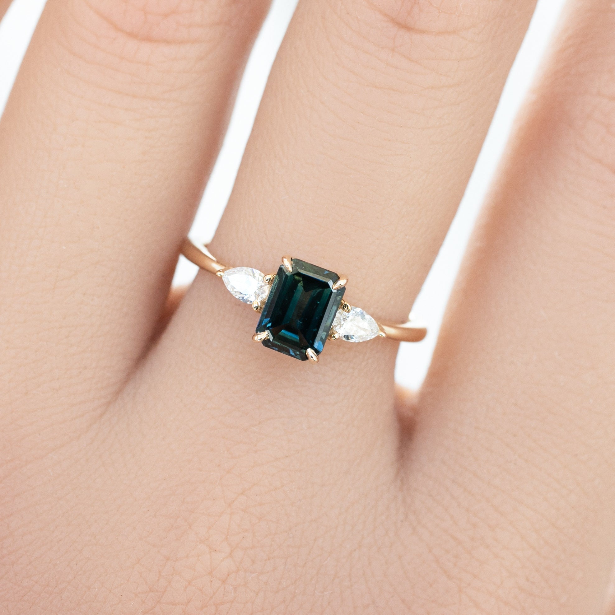 Jane Ring, 0.80ct Blue Green Teal Blue Madagascar Sapphire