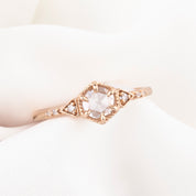 Art Deco-inspired 14k rose gold featuring a 0.45ct round rose cut diamond