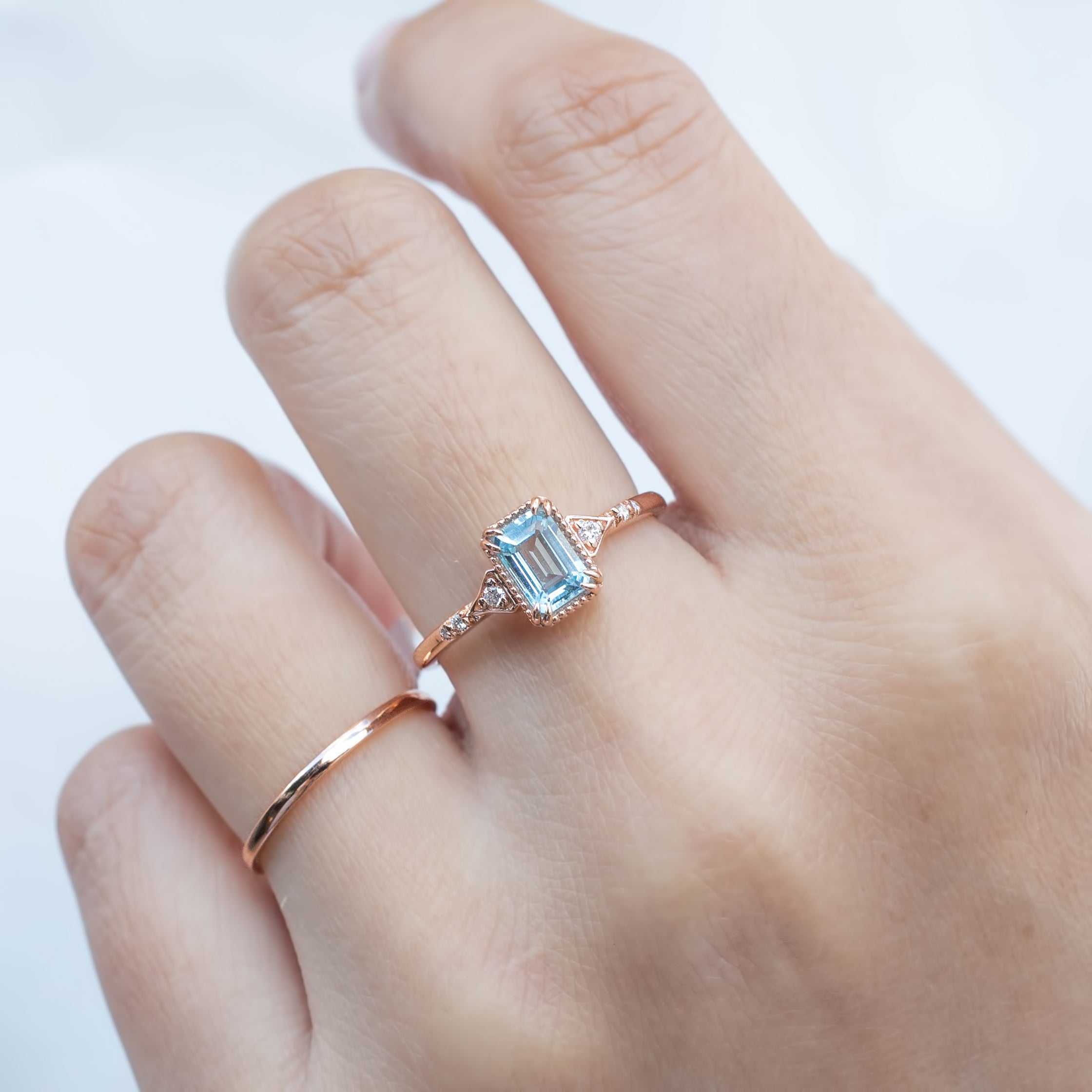 Agatha Ring, 0.60ct Emerald Cut Aquamarine