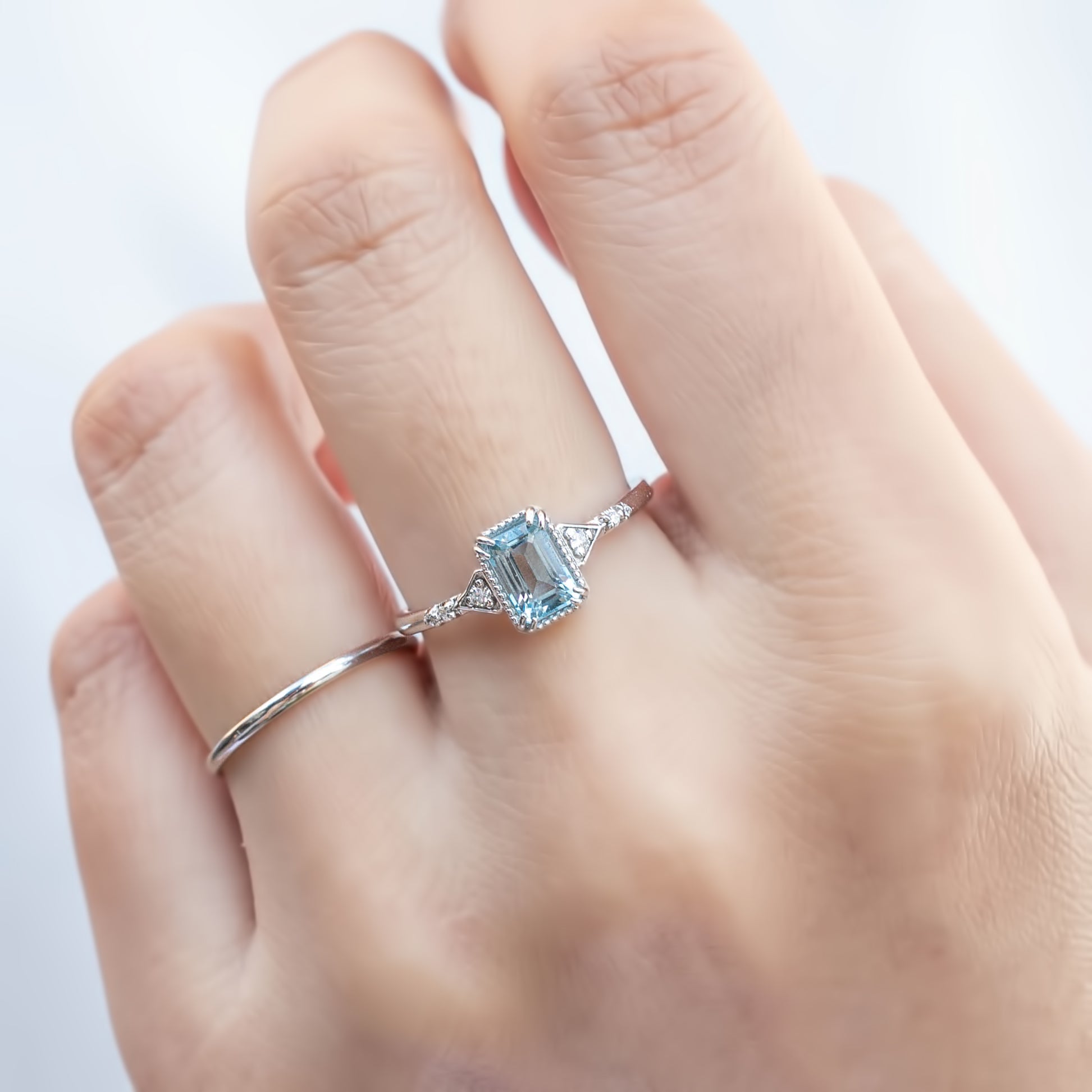 Agatha Ring, 0.60ct Emerald Cut Aquamarine