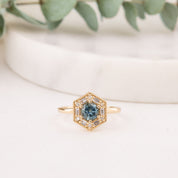 Lila Solitaire Ring, 0.87ct Teal Blue Montana Sapphire