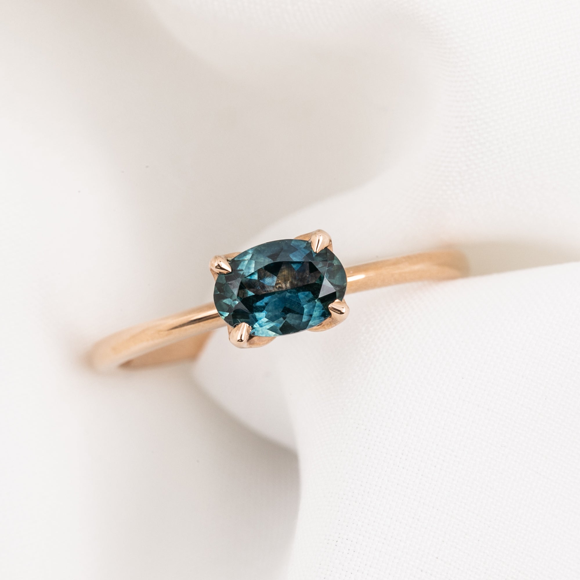 Sara Ring, 0.86ct East West Montana Sapphire, oval shape gemstone