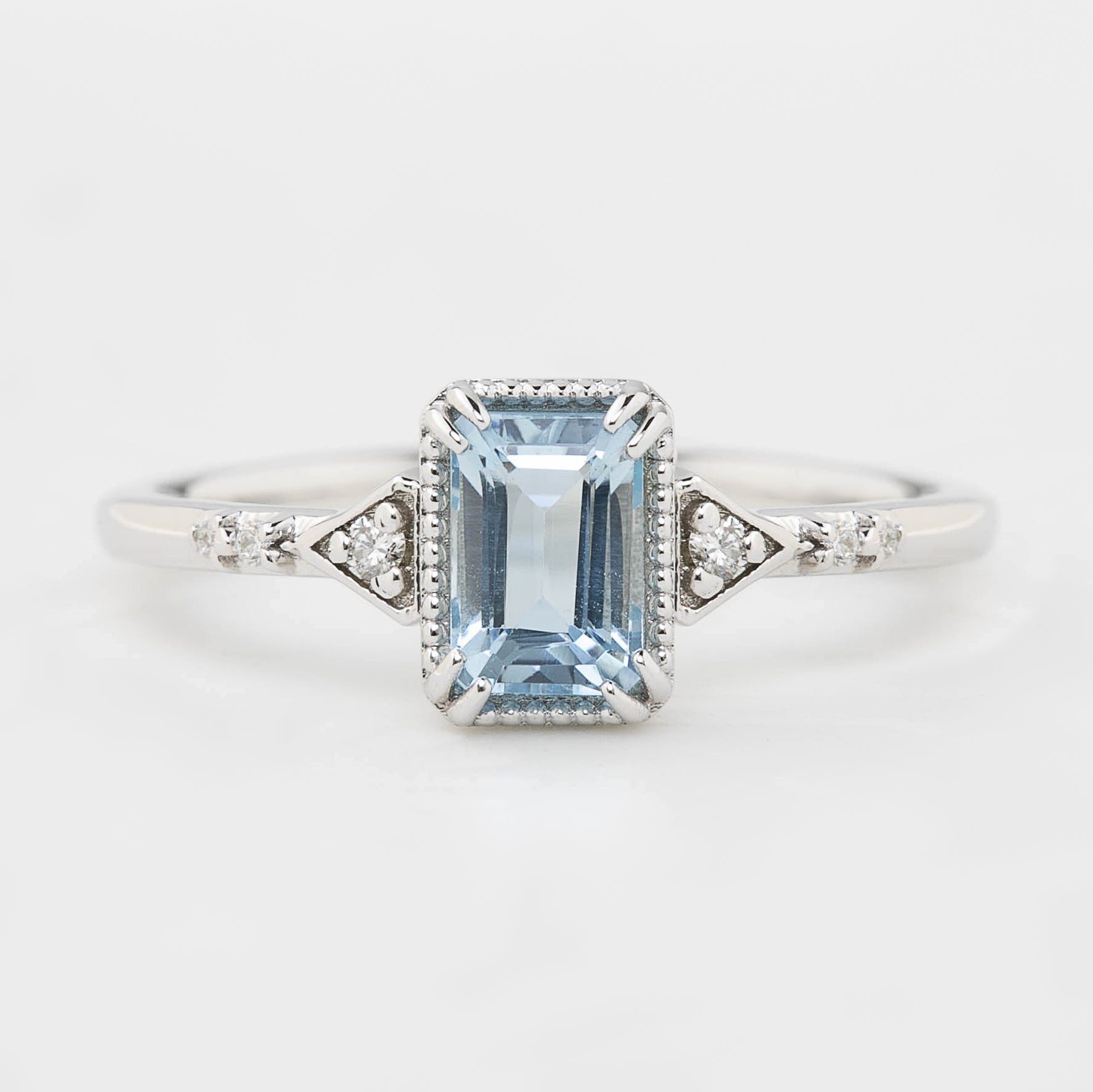 Agatha Ring, 0.60ct Emerald Cut Aquamarine