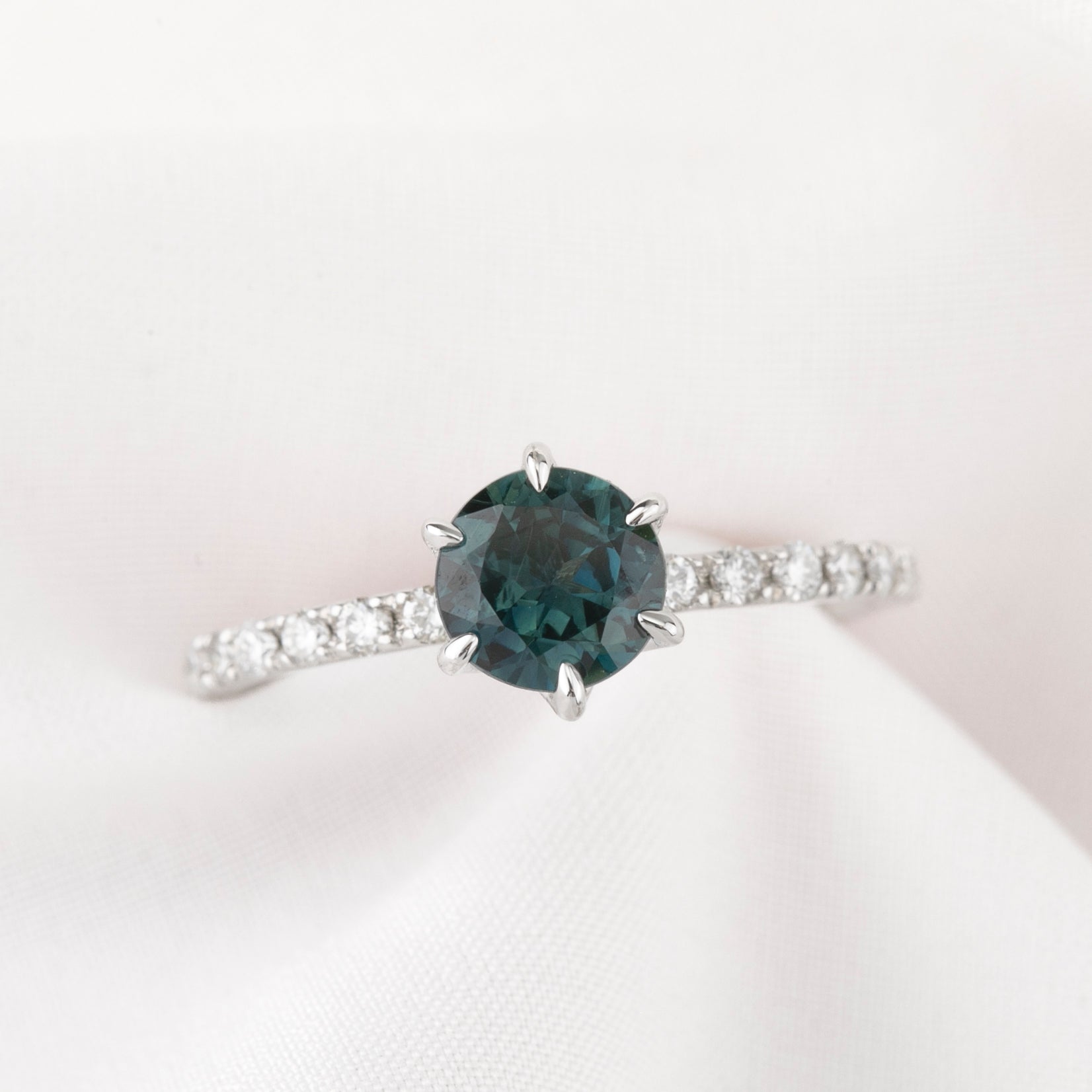 Maria Luxe Ring, 1.03ct Teal Blue Queensland Sapphire