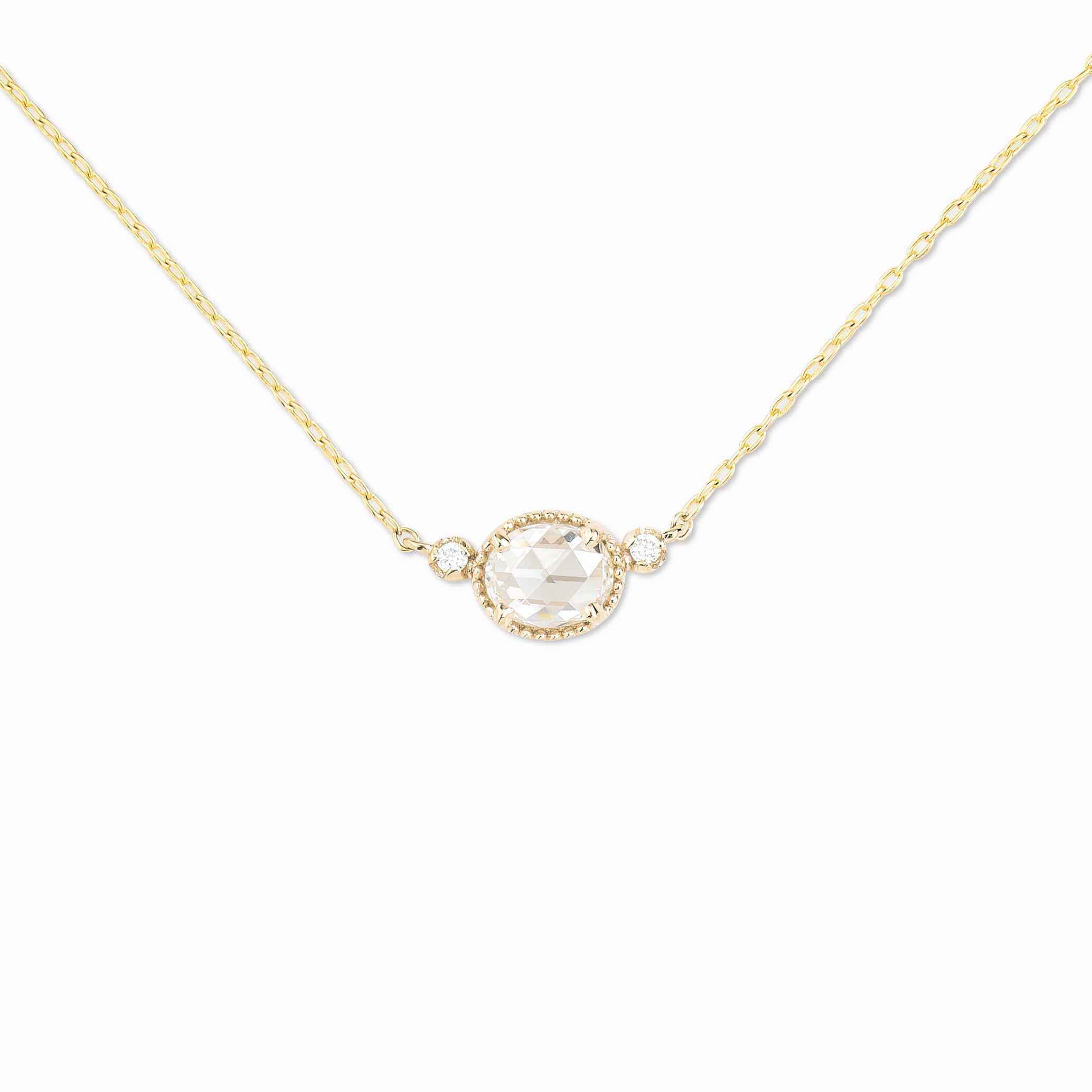 Dahlia Three Stone Necklace, 0.44ct Rose Cut Diamond