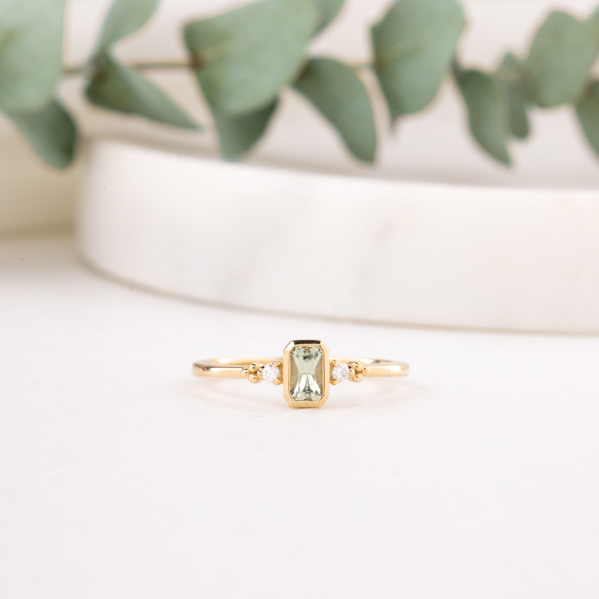 Estel Bezel Ring, 0.40ct Light Green Montana Sapphire