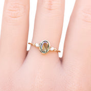 Estel Bezel Ring, 0.60ct Green Sapphire, oval shape gemstone