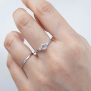 Close-up of hand wearing Estel 0.30ct rose cut diamond ring in 14k white and yellow gold on finger size 7