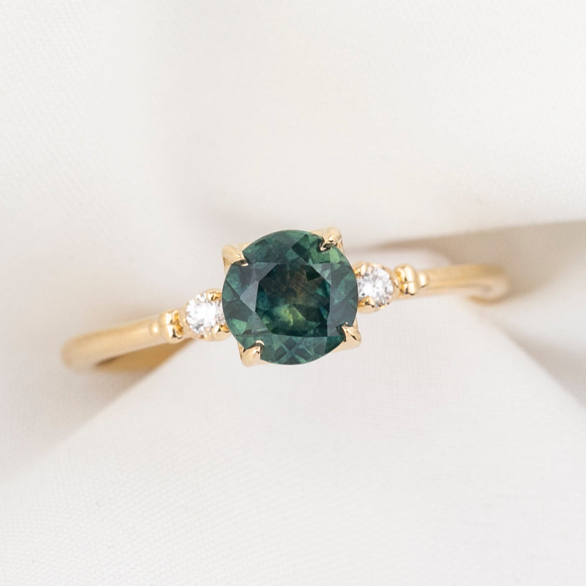 Estel Ring, Blue Green Montana Sapphire, 14k Yellow Gold