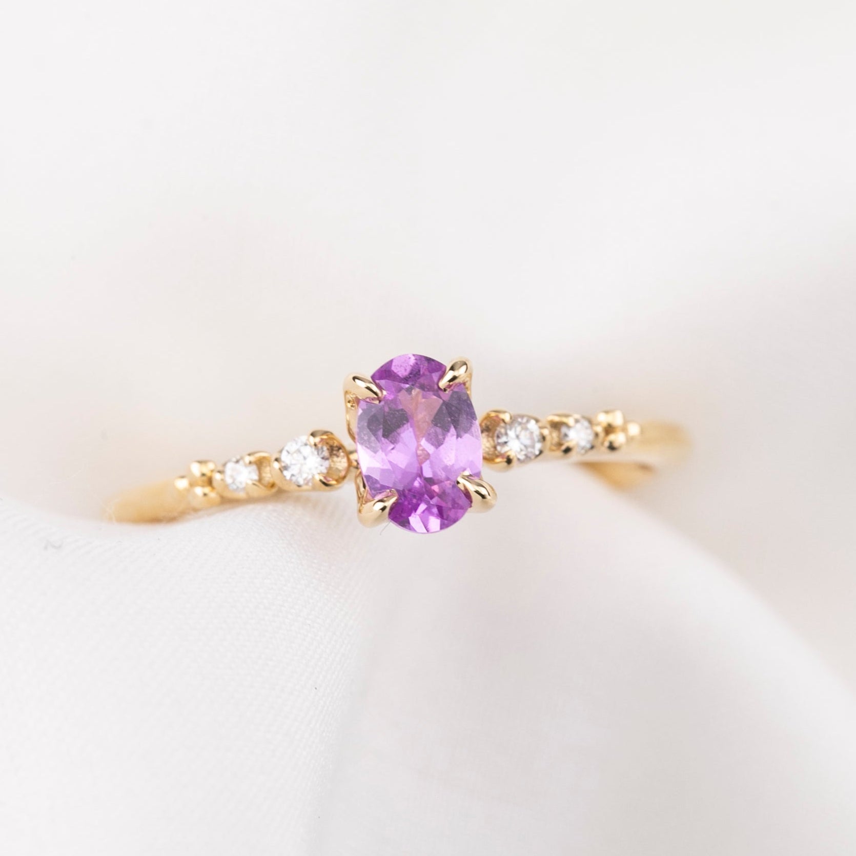 Estel Fleur Ring, 0.61ct Unheated Madagascar Sapphire, oval shape gemstone