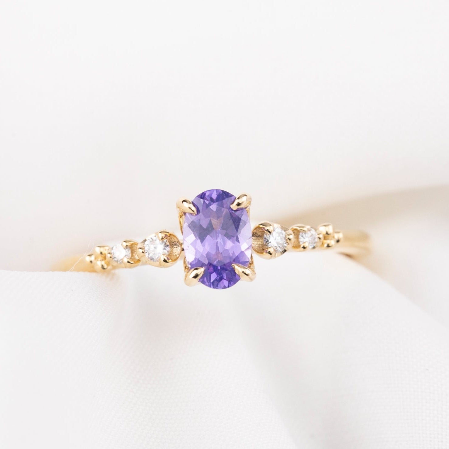 Estel Fleur Ring, 0.61ct Unheated Madagascar Sapphire, oval shape gemstone