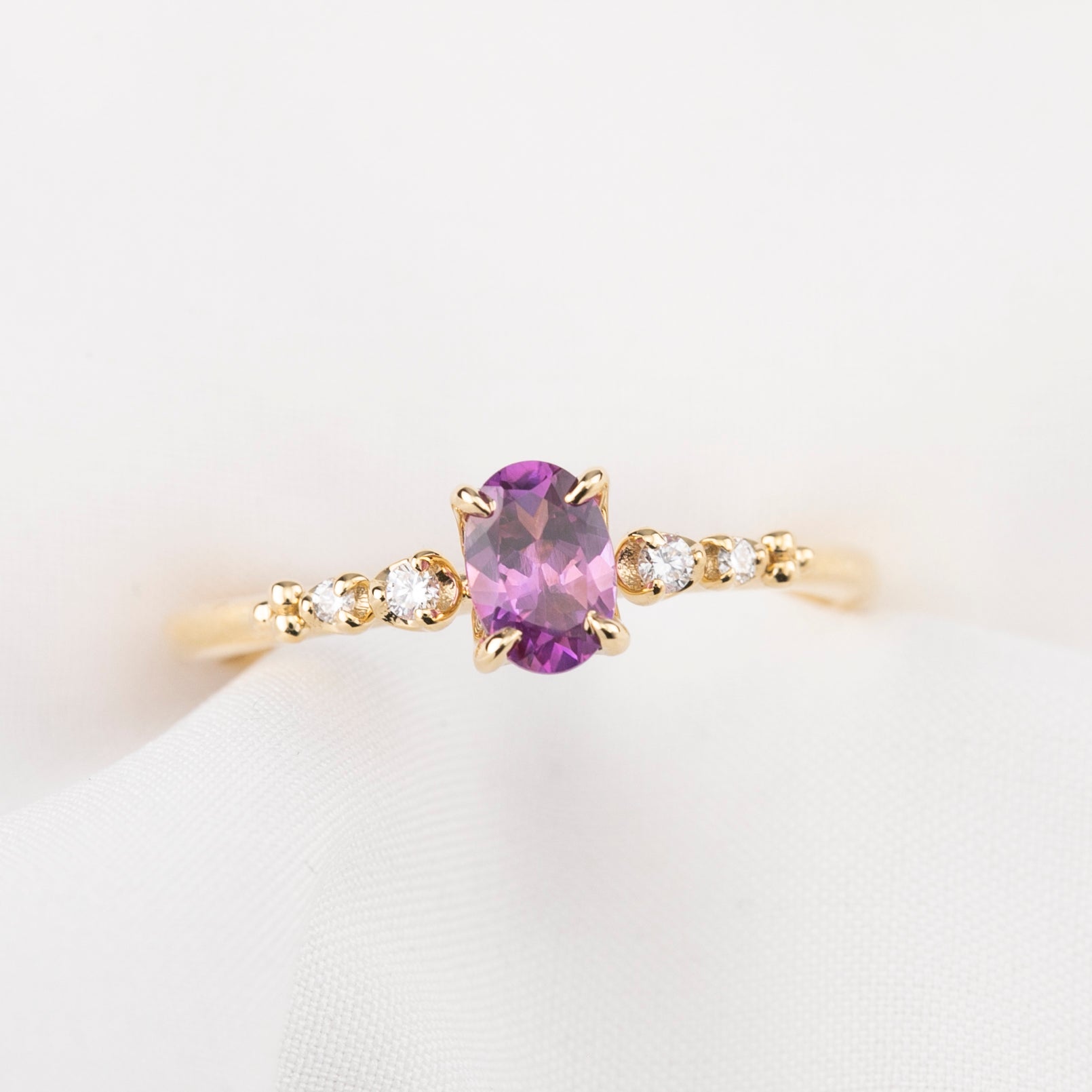 Estel Fleur Ring, 0.61ct Unheated Madagascar Sapphire, oval shape gemstone